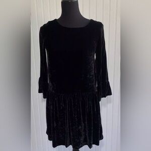 Madewell Black Velvet Bell Sleeve Drop Waist Dress Womens Size XS Romantic Goth